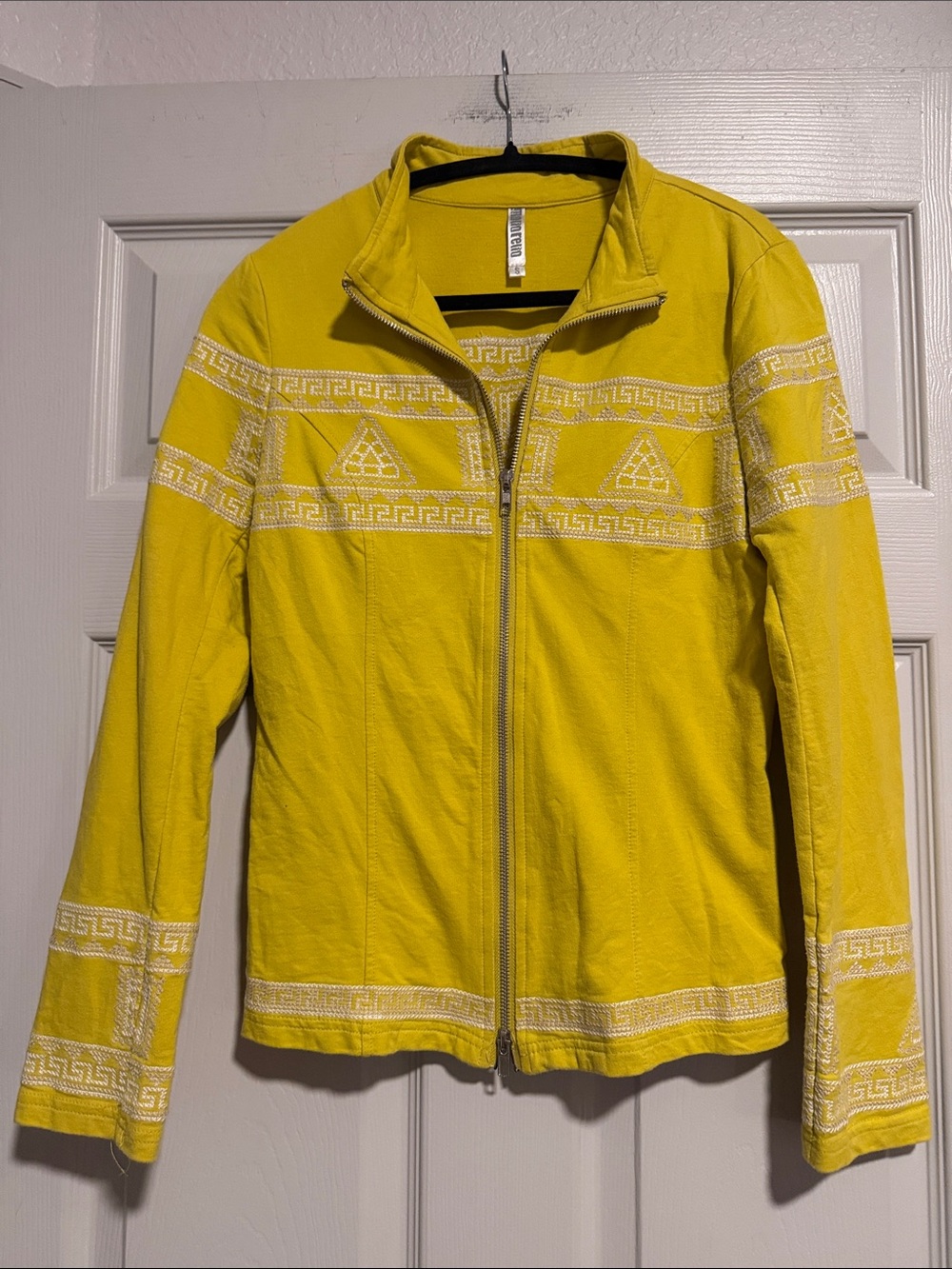 Anastasia Yellow Embroidered Zip-Front Leather Jacket